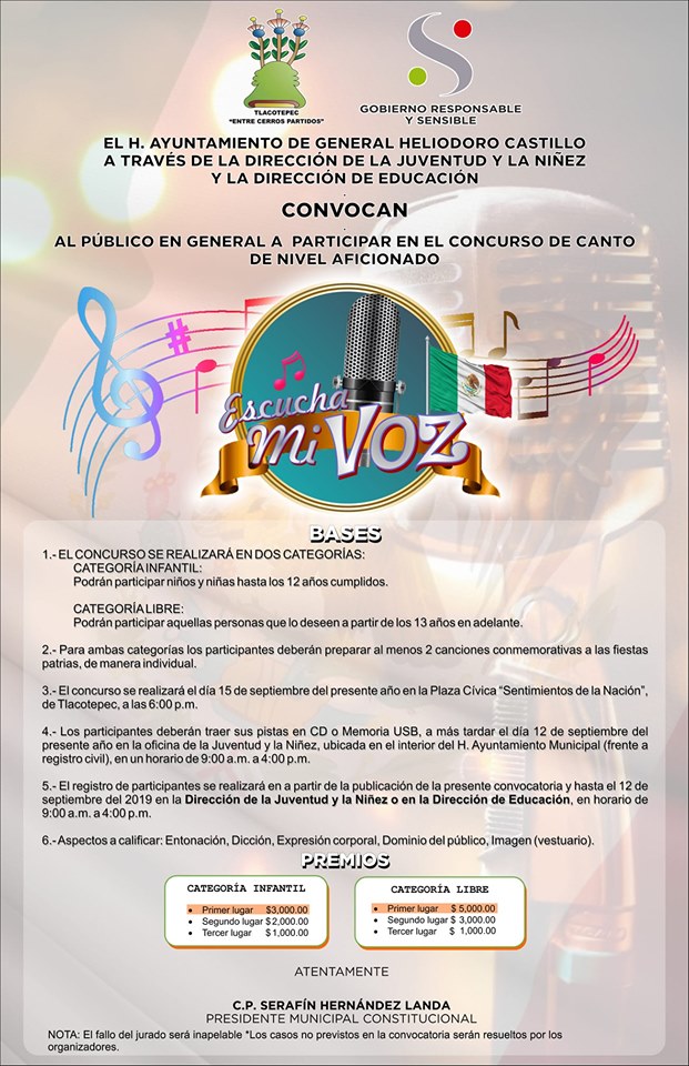 El H. Ayuntamiento Municipal CONVOCA a Concurso «Escucha mi Voz»