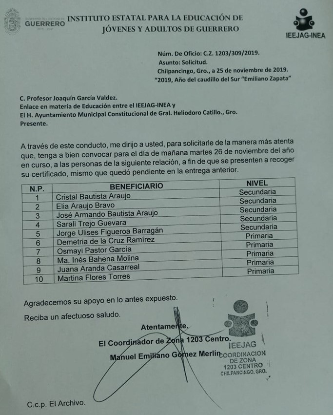 Aviso de la Dirección de Educación Municipal